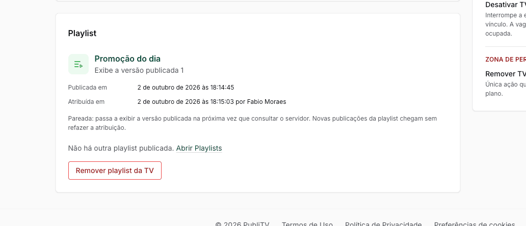 Escolha das TVs que exibem a playlist
